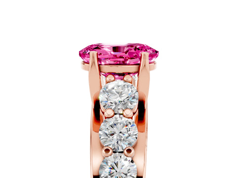 Rose gold Oval Cut Pink Sapphire Engagement Ring with Pavé Band and Four-Prong Setting_5