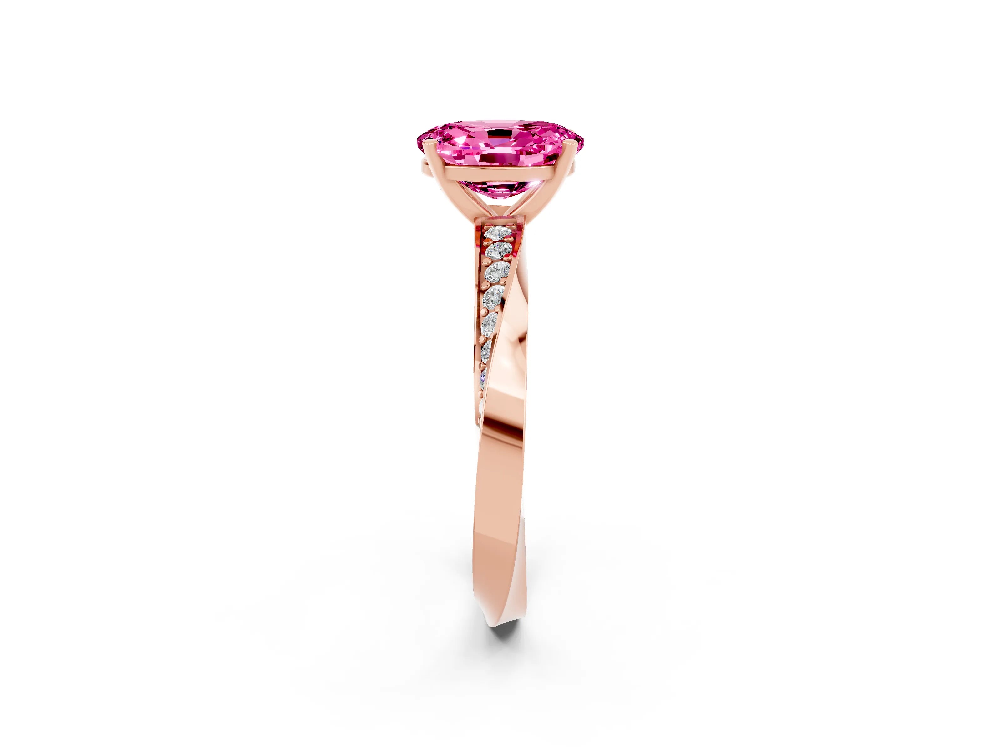 Rose gold Oval Cut Pink Sapphire Engagement Ring with Side Stone Accents and Four-Prong Setting_53