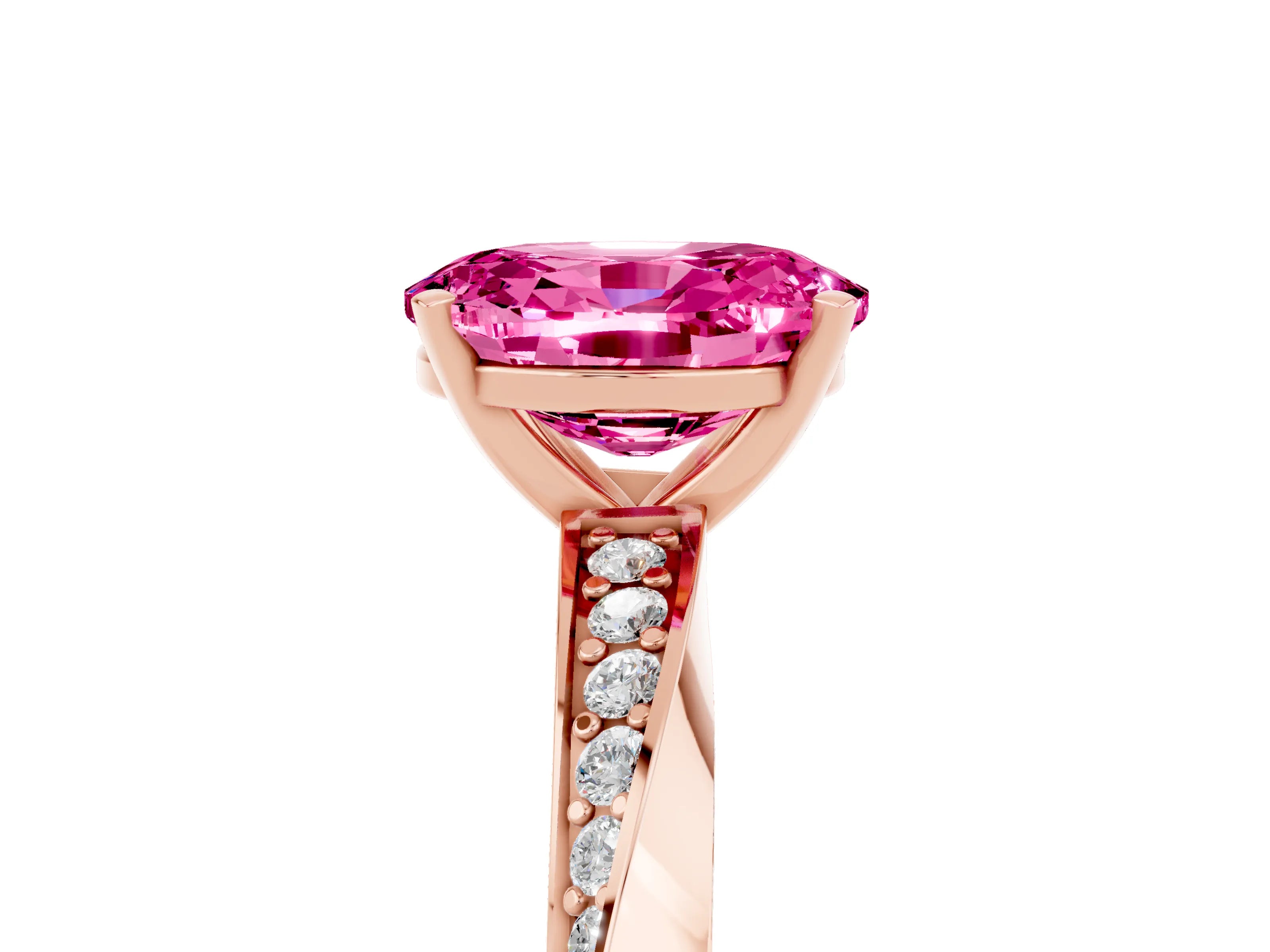 Rose gold Oval Cut Pink Sapphire Engagement Ring with Side Stone Accents and Four-Prong Setting_56