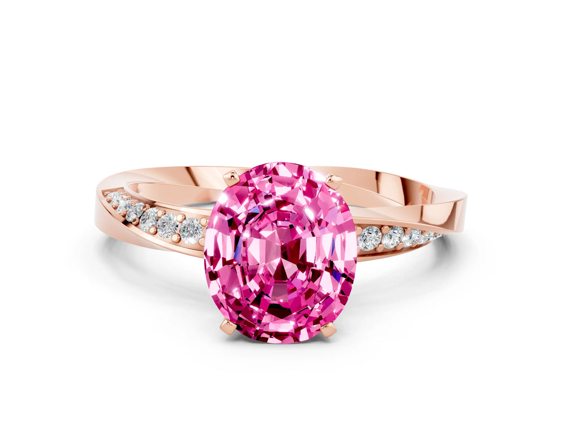 Rose gold Oval Cut Pink Sapphire Engagement Ring with Side Stone Accents and Four-Prong Setting_60