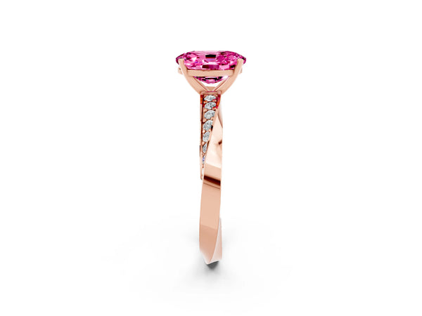 Rose gold Oval Cut Pink Sapphire Engagement Ring with Side Stone Accents and Four-Prong Setting