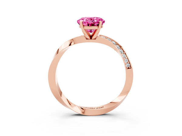 Rose gold Oval Cut Pink Sapphire Engagement Ring with Side Stone Accents and Four-Prong Setting