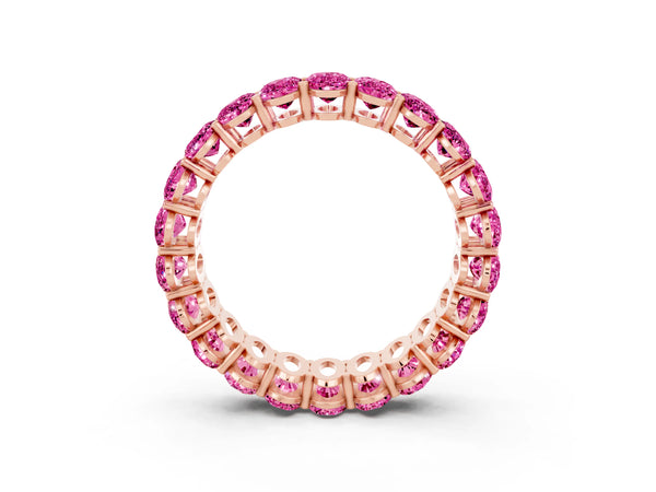 Rose gold Oval Cut Pink Sapphire Eternity Band with Shared Prong Setting
