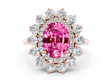 Rose gold Oval Cut Pink Sapphire Floral Double Halo Engagement Ring with Prong Setting_48