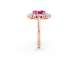 Rose gold Oval Cut Pink Sapphire Floral Double Halo Engagement Ring with Prong Setting_50