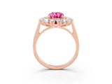Rose gold Oval Cut Pink Sapphire Floral Double Halo Engagement Ring with Prong Setting_51