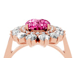 Rose gold Oval Cut Pink Sapphire Floral Double Halo Engagement Ring with Prong Setting_52