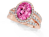 Rose gold Oval Cut Pink Sapphire Halo Ring with Round Split Shank and Prong Setting_49