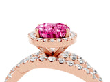 Rose gold Oval Cut Pink Sapphire Halo Ring with Round Split Shank and Prong Setting_52