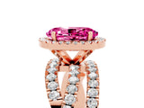 Rose gold Oval Cut Pink Sapphire Halo Ring with Round Split Shank and Prong Setting_53