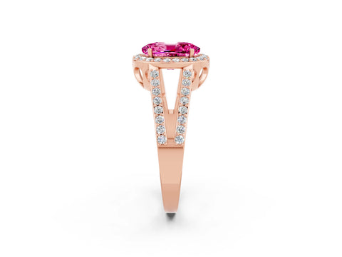 Rose gold Oval Cut Pink Sapphire Halo Ring with Split Shank U-Prong Band and Four-Prong Setting_2
