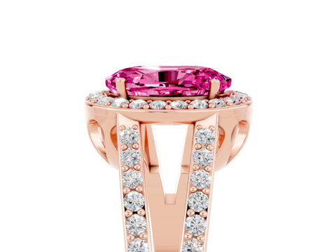 Rose gold Oval Cut Pink Sapphire Halo Ring with Split Shank U-Prong Band and Four-Prong Setting_5