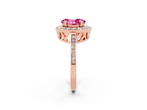 Rose gold Oval Cut Pink Sapphire Halo Ring with Split Shank and Four-Prong Setting_2
