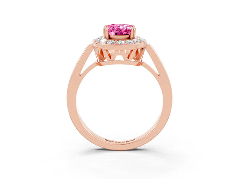 Rose gold Oval Cut Pink Sapphire Halo Ring with Split Shank and Four-Prong Setting_3