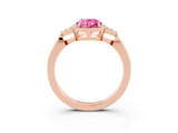 Rose gold Oval Cut Pink Sapphire Halo Ring with Tapered Band and Four-Prong Setting_3