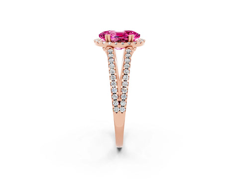 Rose gold Oval Cut Pink Sapphire Halo Split Shank Engagement Ring_14