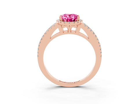 Rose gold Oval Cut Pink Sapphire Halo Split Shank Engagement Ring_15