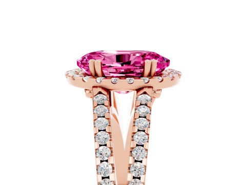 Rose gold Oval Cut Pink Sapphire Halo Split Shank Engagement Ring_17