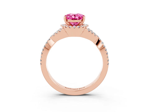 Rose gold Oval Cut Pink Sapphire Halo Twist Band Solitaire Prong Setting Ring_27