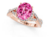 Rose gold Oval Cut Pink Sapphire  Halo Twist Band Solitaire Prong Setting Ring_37