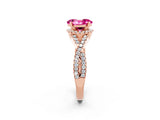 Rose gold Oval Cut Pink Sapphire  Halo Twist Band Solitaire Prong Setting Ring_38