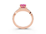 Rose gold Oval Cut Pink Sapphire  Halo Twist Band Solitaire Prong Setting Ring_39