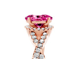 Rose gold Oval Cut Pink Sapphire  Halo Twist Band Solitaire Prong Setting Ring_41