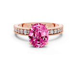 Rose gold Oval Cut Pink Sapphire Milgrain Pavé Engagement Ring with Four-Prong Setting_48