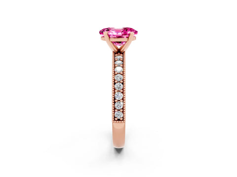 Rose gold Oval Cut Pink Sapphire Milgrain Pavé Engagement Ring with Four-Prong Setting_50