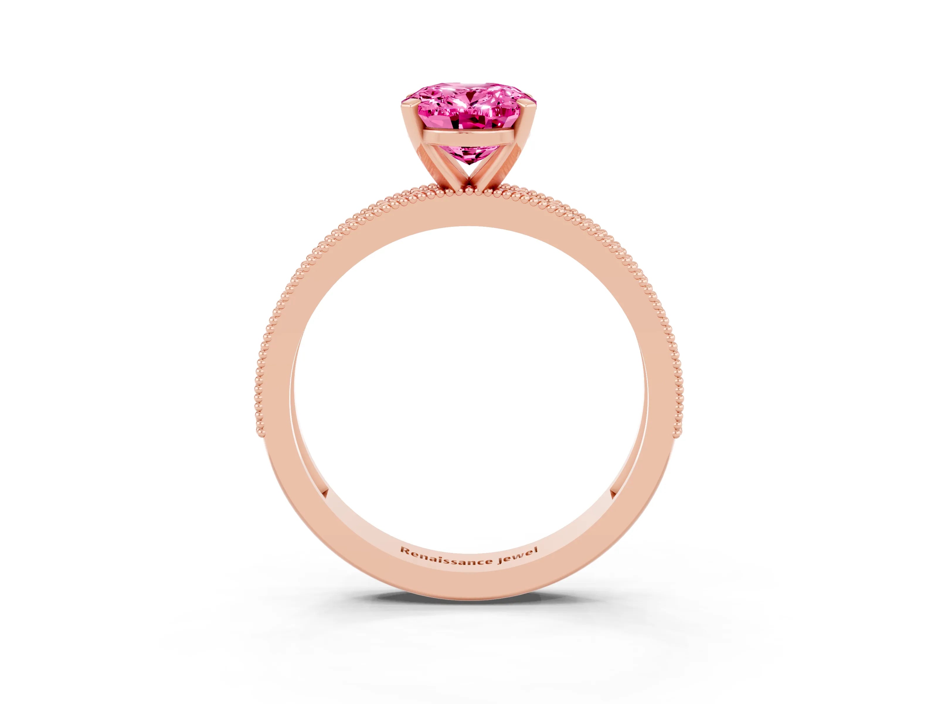 Rose gold Oval Cut Pink Sapphire Milgrain Pavé Engagement Ring with Four-Prong Setting_51