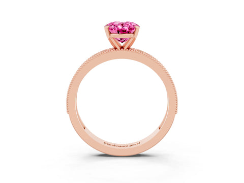 Rose gold Oval Cut Pink Sapphire Milgrain Pavé Engagement Ring with Four-Prong Setting_51