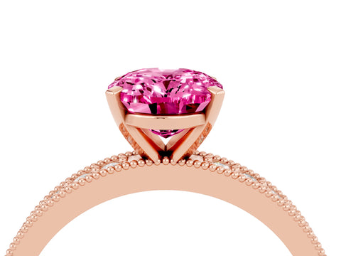 Rose gold Oval Cut Pink Sapphire Milgrain Pavé Engagement Ring with Four-Prong Setting_52