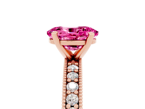 Rose gold Oval Cut Pink Sapphire Milgrain Pavé Engagement Ring with Four-Prong Setting_53