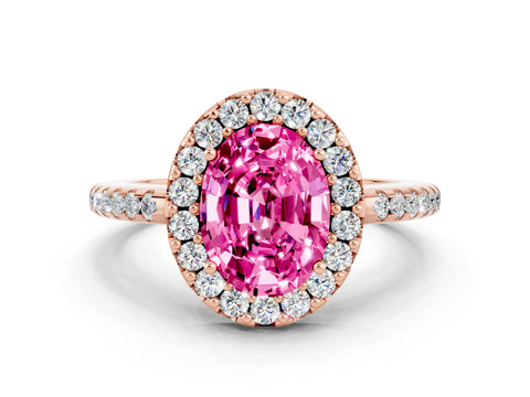Rose gold Oval Cut Pink Sapphire Pavé Halo Ring with Four-Prong Setting_12