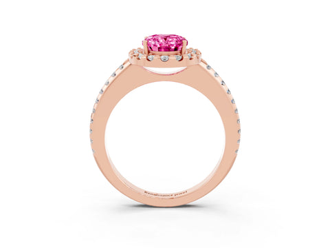 Rose gold Oval Cut Pink Sapphire Pavé Halo Ring with Four-Prong Setting_15