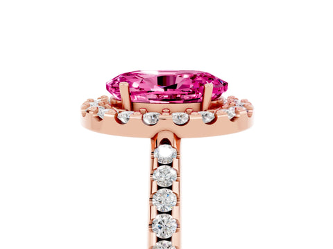Rose gold Oval Cut Pink Sapphire Pavé Halo Ring with Four-Prong Setting_17