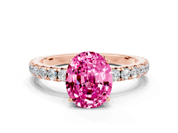 Rose gold Oval Cut Pink Sapphire Pavé Solitaire Engagement Ring with Four-Prong Setting