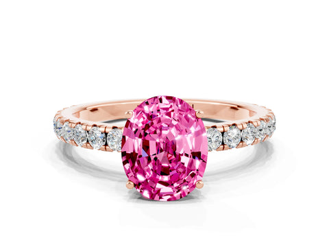 Rose gold Oval Cut Pink Sapphire Pavé Solitaire Engagement Ring with Four-Prong Setting_12