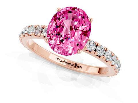 Rose gold Oval Cut Pink Sapphire Pavé Solitaire Engagement Ring with Four-Prong Setting_13