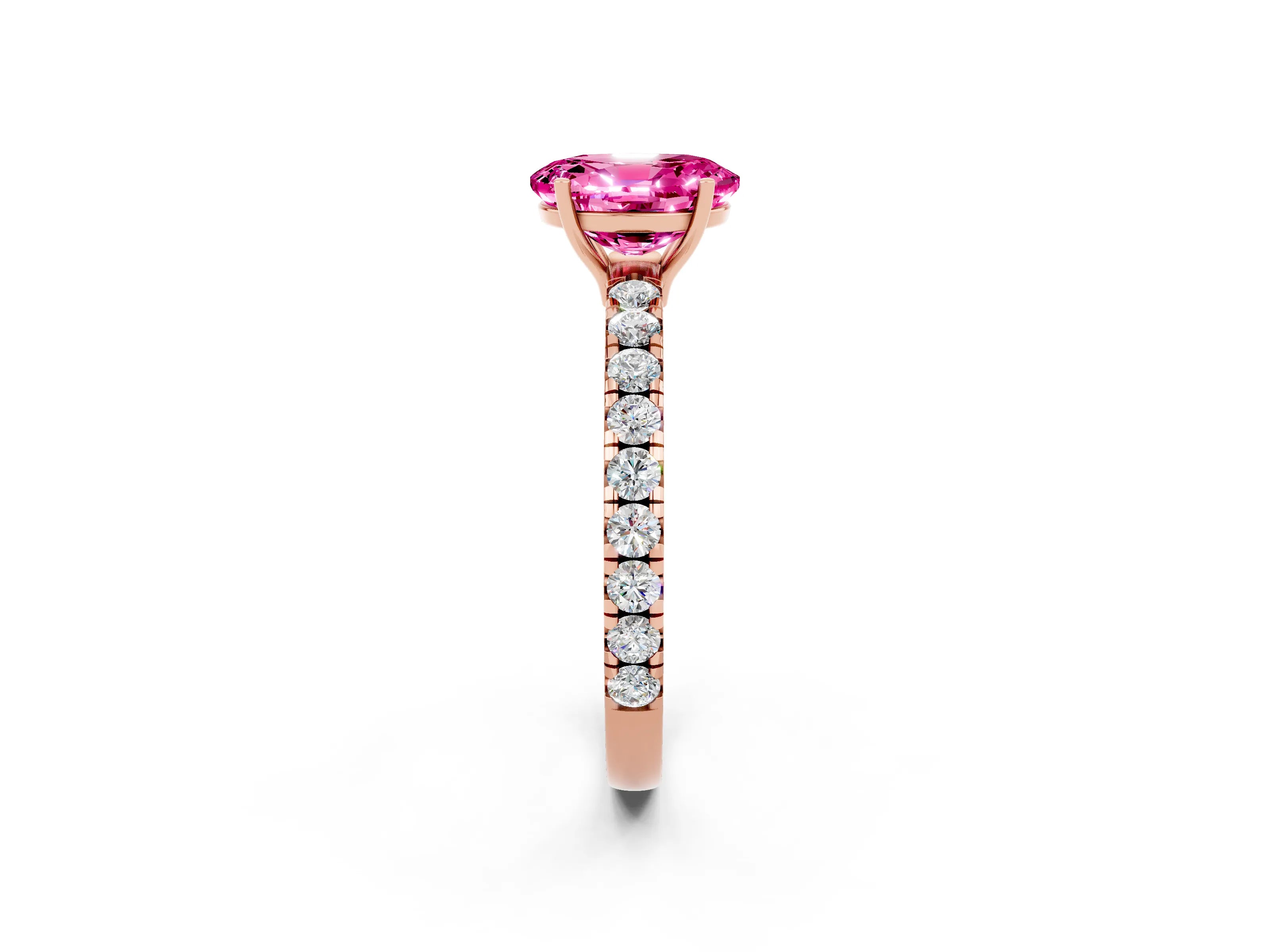 Rose gold Oval Cut Pink Sapphire Pavé Solitaire Engagement Ring with Four-Prong Setting_14