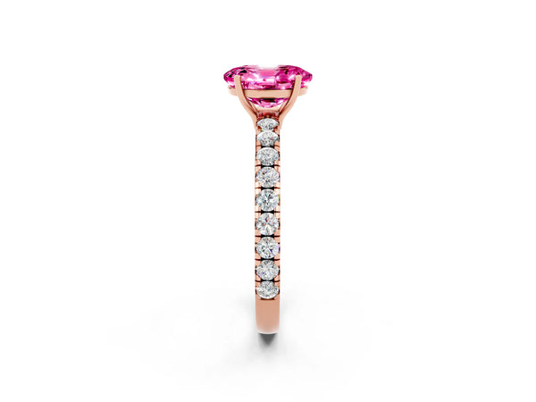 Rose gold Oval Cut Pink Sapphire Pavé Solitaire Engagement Ring with Four-Prong Setting
