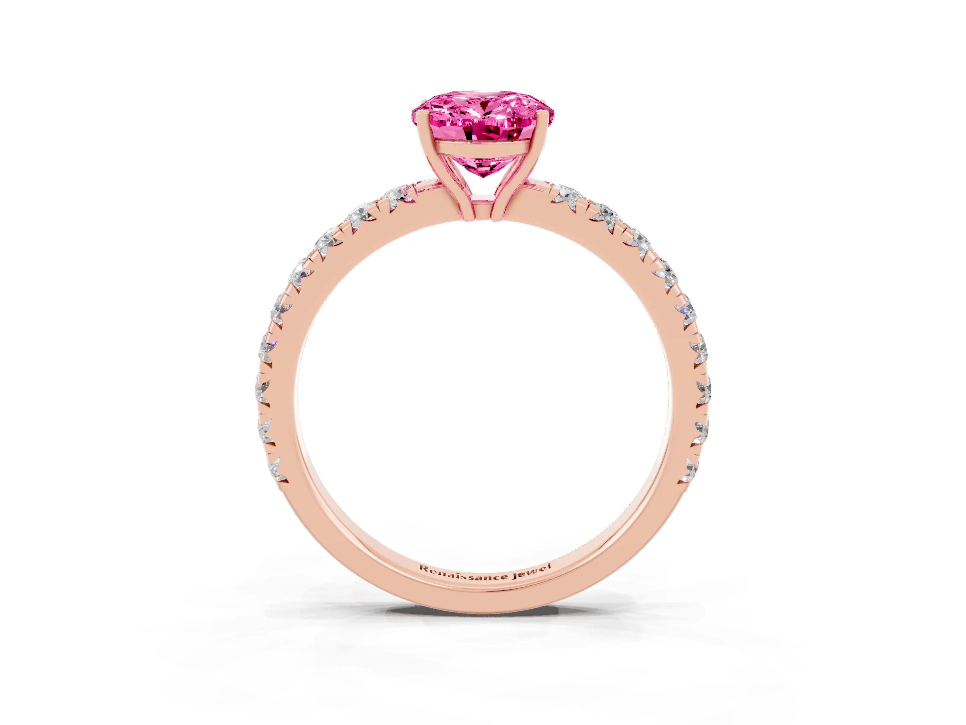 Rose gold Oval Cut Pink Sapphire Pavé Solitaire Engagement Ring with Four-Prong Setting_15