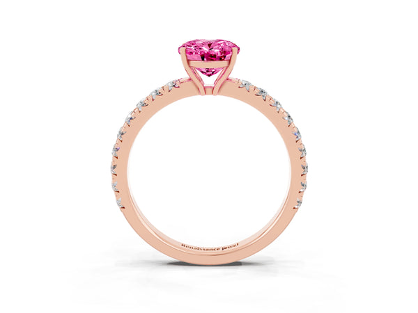 Rose gold Oval Cut Pink Sapphire Pavé Solitaire Engagement Ring with Four-Prong Setting