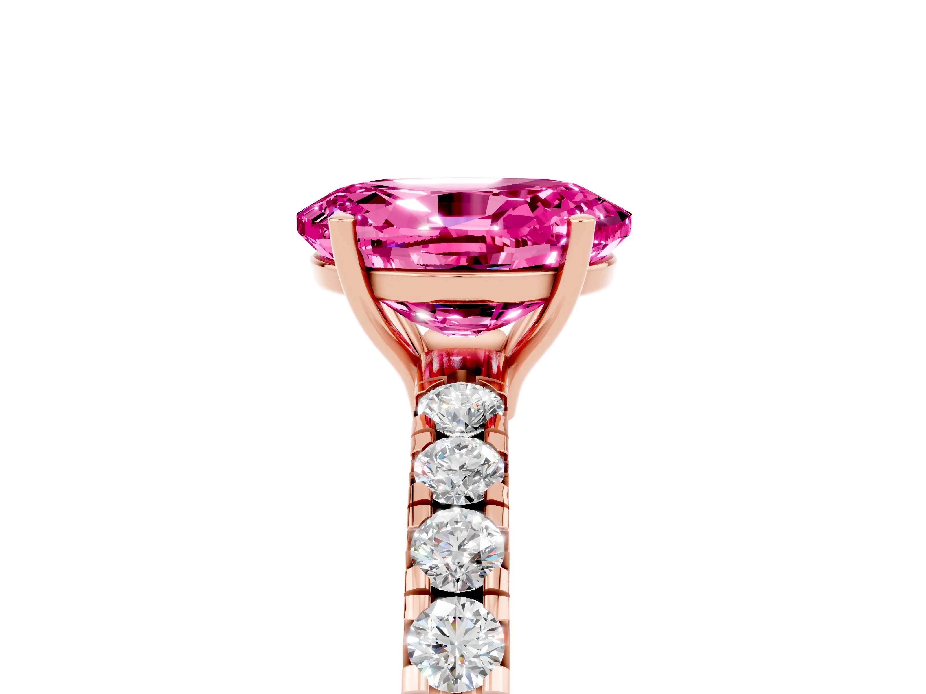 Rose gold Oval Cut Pink Sapphire Pavé Solitaire Engagement Ring with Four-Prong Setting_17