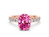 Rose gold Oval Cut Pink Sapphire Pavé Solitaire Ring with Round Band and Prong Setting_12
