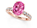 Rose gold Oval Cut Pink Sapphire Pavé Solitaire Ring with Round Band and Prong Setting_13