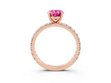 Rose gold Oval Cut Pink Sapphire Pavé Solitaire Ring with Round Band and Prong Setting_15