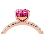 Rose gold Oval Cut Pink Sapphire Pavé Solitaire Ring with Round Band and Prong Setting_16