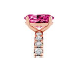 Rose gold Oval Cut Pink Sapphire Pavé Solitaire Ring with Round Band and Prong Setting_17