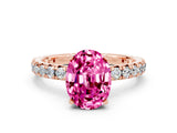 Rose gold Oval Cut Pink Sapphire Pavé Solitaire Ring with Round Band and Prong Setting_24